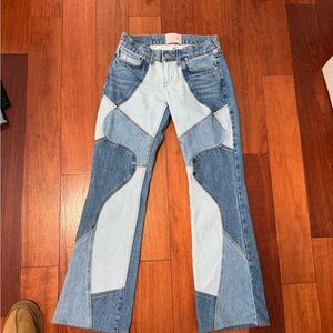 REVICE Two-Tone Blue Patchwork Jeans